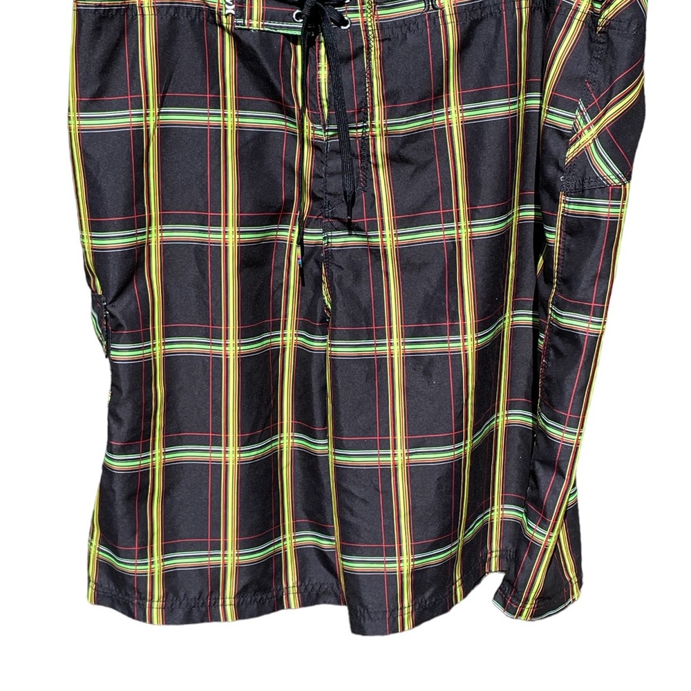 Hurley Board Shorts Men’s Size 40 Tie Closure Black Colorful Plaid